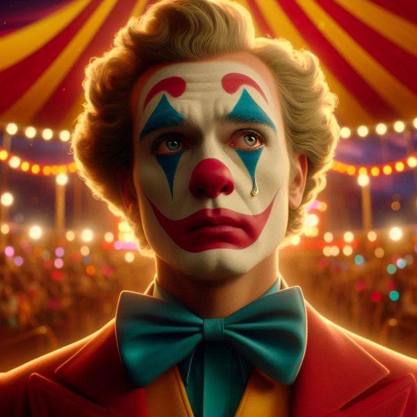 Cover eines Songs mit emotionaler Musik, komponiert mit künstlicher Intelligenz Der traurige Clown